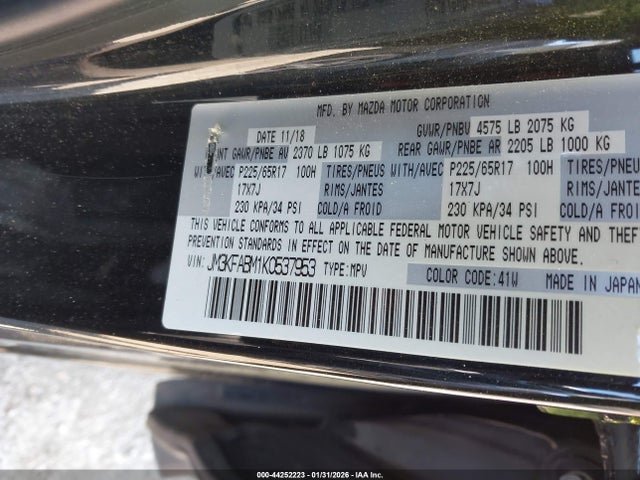 Aukcja sprzedaży 2019 Mazda Cx-5 Sport, vin: JM3KFABM1K0537953, numer aukcji: 44252223