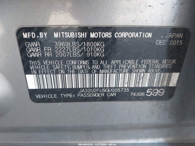 Mitsubishi LANCER ES 2016 JA32U2FU9GU005735 Image 9