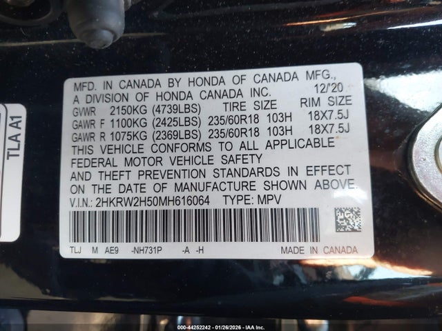 2HKRW2H50MH616064 Honda Cr-v Awd Ex