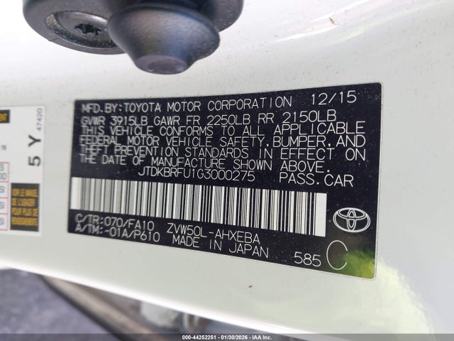 2016 TOYOTA PRIUS JTDKBRFU1G3000275 Photo 8