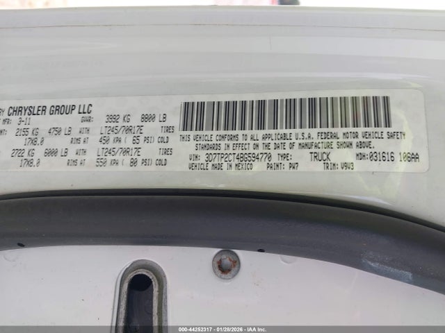 Aukcja sprzedaży 2011 Ram Ram 2500 St, vin: 3D7TP2CT4BG594770, numer aukcji: 44252317
