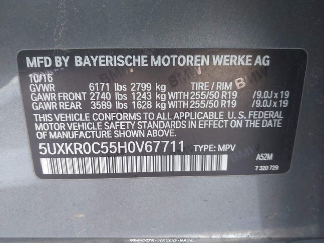 44252318 :رقم المزاد ، 5UXKR0C55H0V67711 vin ، 2017 Bmw X5 Xdrive35i مزاد بيع