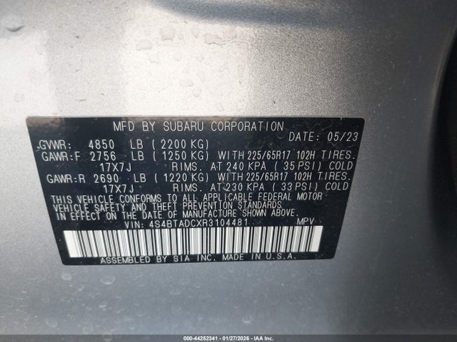 4S4BTADCXR3104481 Subaru Outback Premium