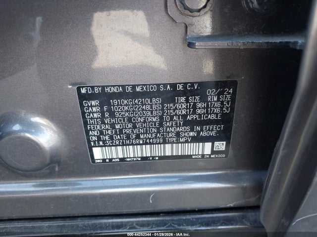 3CZRZ1H76RM744999 Honda Hr-v 2wd Ex-l/2wd Ex-l W/o Bsi