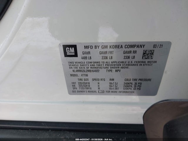 44252347 :رقم المزاد ، KL4MMGSL2MB164022 vin ، 2021 Buick Encore Gx Awd Essence مزاد بيع