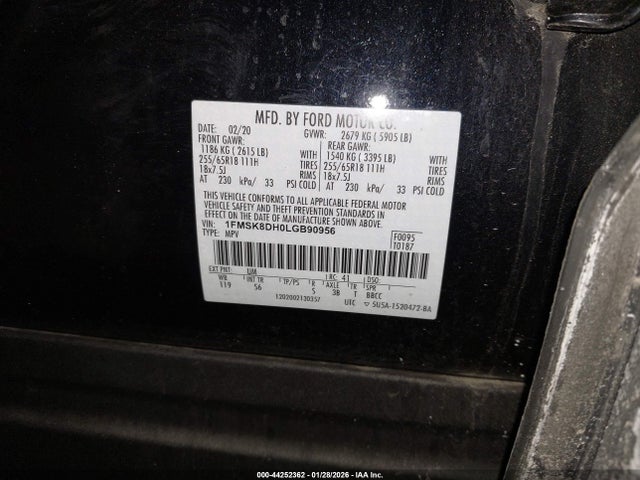 2020 Ford Explorer Xlt მანქანა იყიდება აუქციონზე, vin: 1FMSK8DH0LGB90956, აუქციონის ნომერი: 44252362