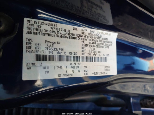 1FADP3M20HL308411 Ford FOCUS SEL