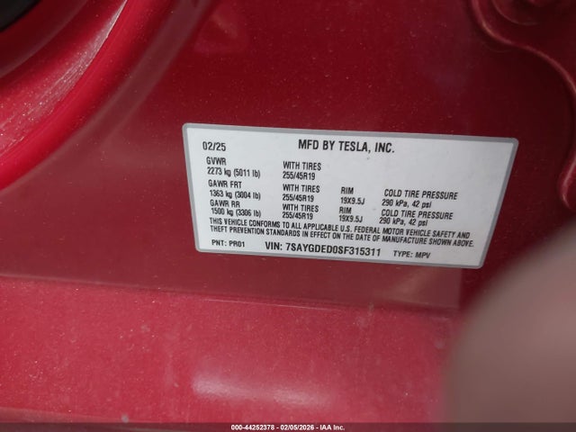 7SAYGDED0SF315311 Tesla Model Y Long Range Dual Motor Rear-wheel Drive