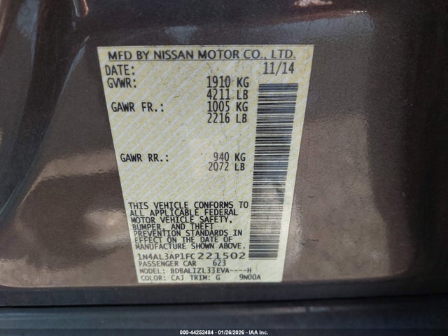Nissan Altima 2.5 Sv 2015 1N4AL3AP1FC221502 Image 9