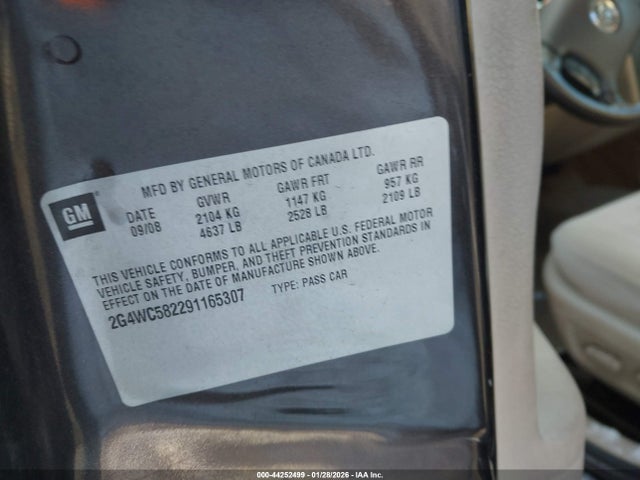 Продажа на аукционе авто 2009 Buick Lacrosse Cx, vin: 2G4WC582291165307, номер лота: 44252499