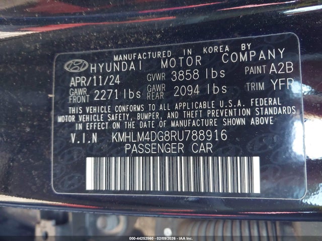 Продажа на аукционе авто 2024 Hyundai Elantra Sel, vin: KMHLM4DG8RU788916, номер лота: 44252560