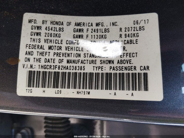 1HGCR3F82HA038385 Honda Accord Ex-l V6