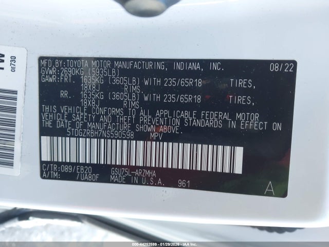 2022 TOYOTA HIGHLANDER 5TDGZRBH7NS590598 Photo 8