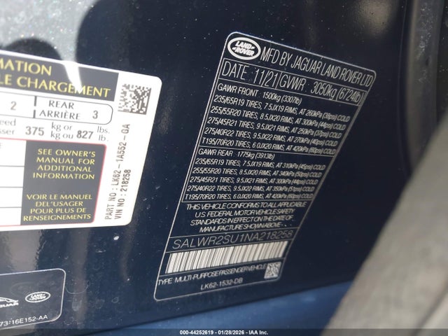 2022 LAND ROVER RANGE ROVER SPORT SALWR2SU1NA218258 Photo 8