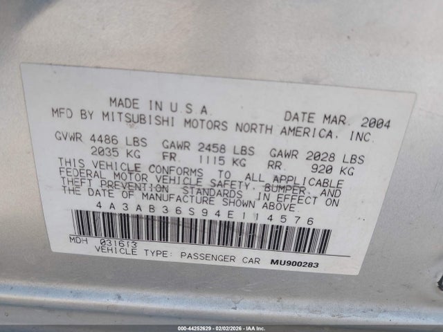 2004 MITSUBISHI GALANT 4A3AB36S94E114576 Photo 8
