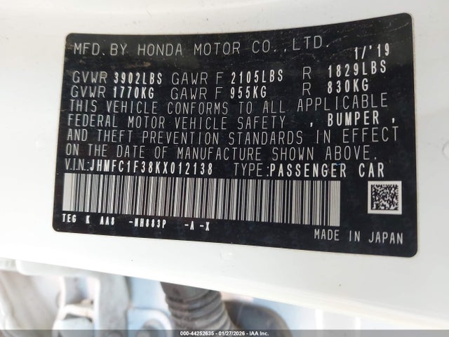 JHMFC1F38KX012138 Honda CIVIC EX