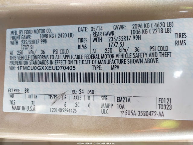 1FMCU0GXXEUD70405 Ford ESCAPE SE
