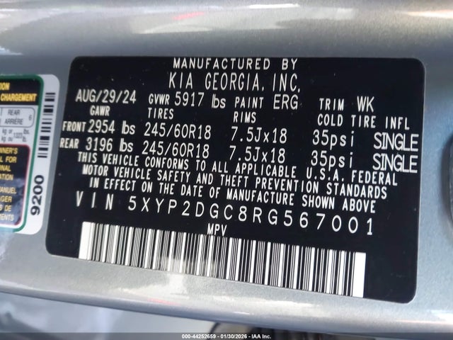 5XYP2DGC8RG567001 KIA Telluride Lx