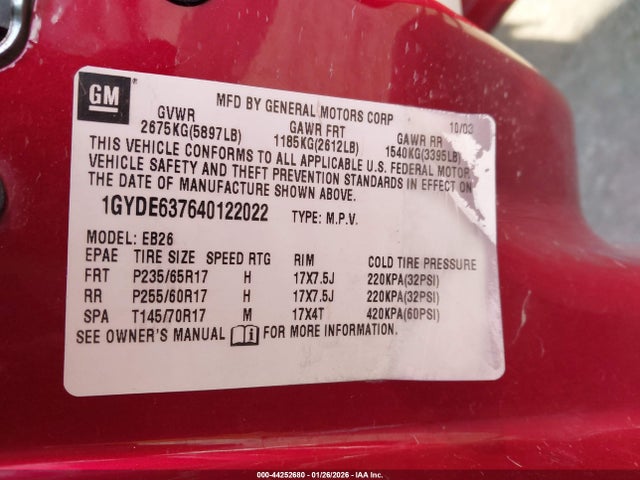 2004 CADILLAC SRX 1GYDE637640122022 Photo 8