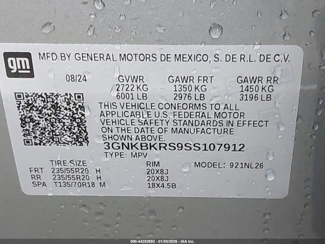 3GNKBKRS9SS107912 Chevrolet Blazer Awd Rs