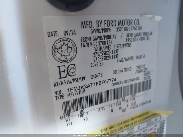 1FMJK2AT1FEF07774 Ford Expedition Max Limited