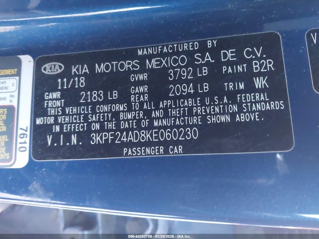 3KPF24AD8KE060230 KIA Forte Lxs