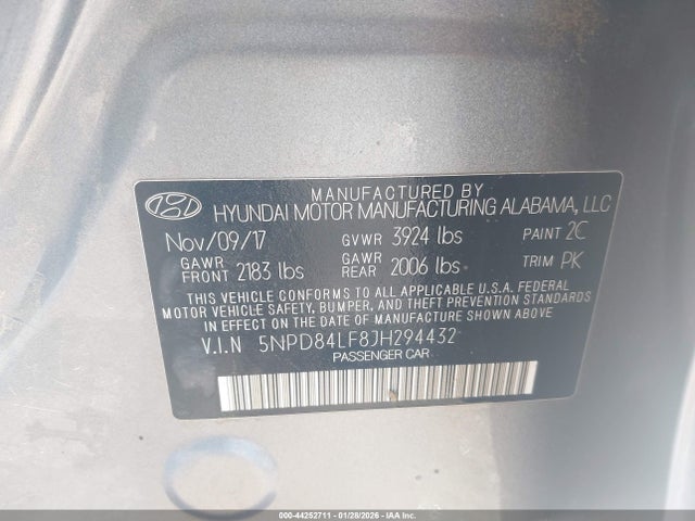 Aukcja sprzedaży 2018 Hyundai Elantra Sel, vin: 5NPD84LF8JH294432, numer aukcji: 44252711