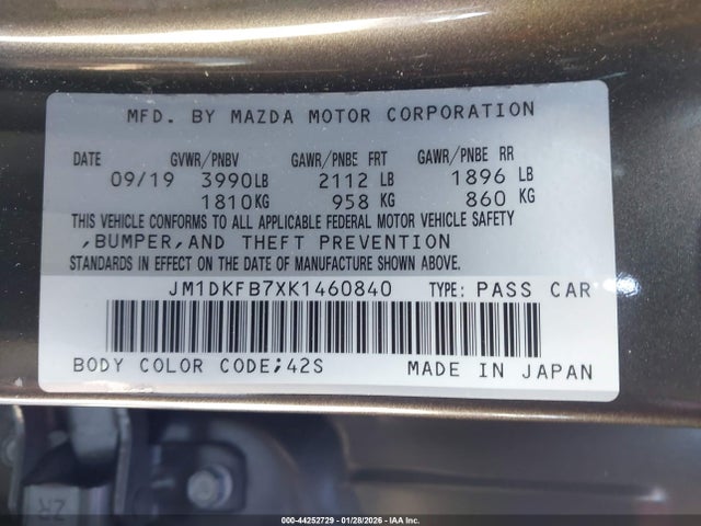 44252729 :رقم المزاد ، JM1DKFB7XK1460840 vin ، 2019 Mazda Cx-3 Sport مزاد بيع