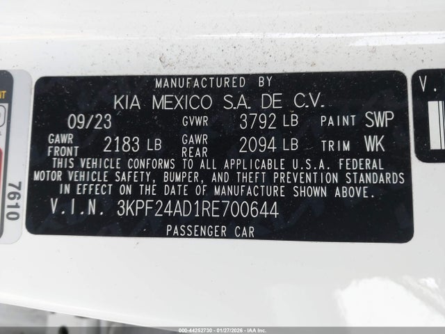 3KPF24AD1RE700644 KIA Forte Lxs