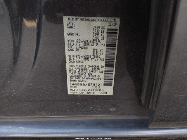 1N6AD0ER9KN879727 Nissan Frontier Sv