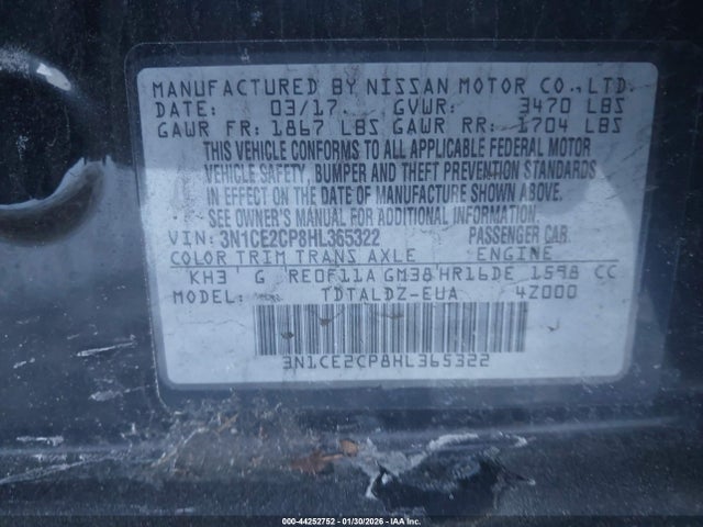 3N1CE2CP8HL365322 Nissan Versa Note Sv