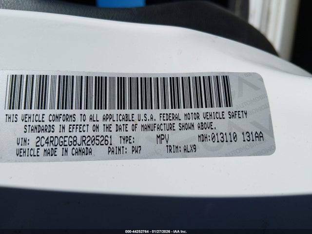 2C4RDGEG8JR205261 Dodge Grand Caravan Gt