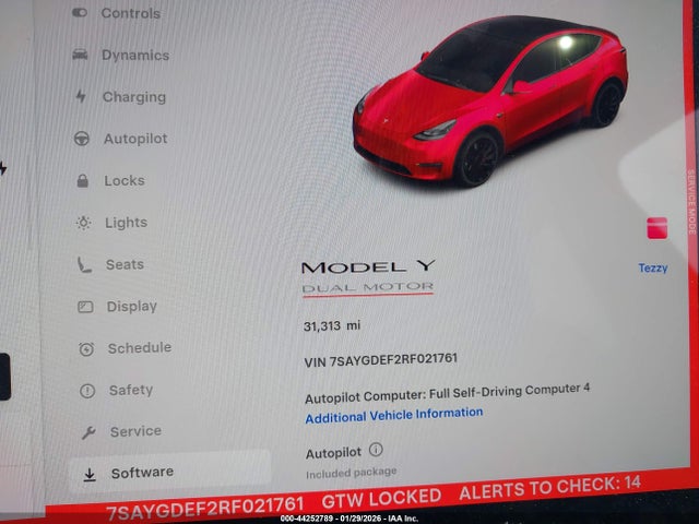 44252789 :رقم المزاد ، 7SAYGDEF2RF021761 vin ، 2024 Tesla Model Y Performance Dual Motor All-wheel Drive مزاد بيع