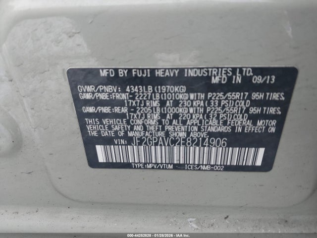 Subaru Xv Crosstrek 2.0i Premium 2014 JF2GPAVC2E8214906 Image 9