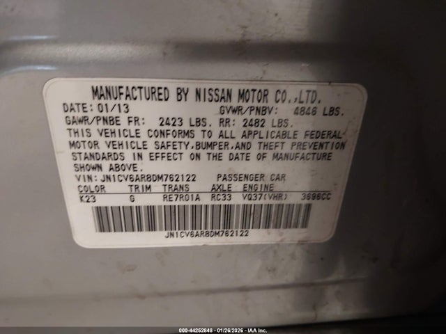 44252848 :رقم المزاد ، JN1CV6AR8DM762122 vin ، 2013 Infiniti G37x مزاد بيع