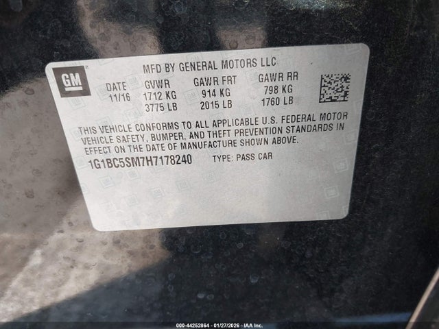 1G1BC5SM7H7178240 Chevrolet Cruze Ls Auto