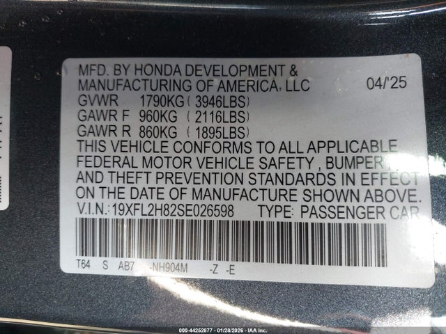 19XFL2H82SE026598 Honda Civic Sedan Sport