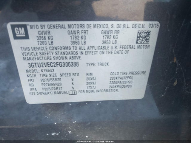 2015 Gmc Sierra 1500 Slt მანქანა იყიდება აუქციონზე, vin: 3GTU2VEC2FG306388, აუქციონის ნომერი: 44252897