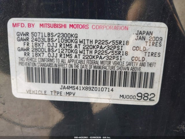 2009 MITSUBISHI OUTLANDER JA4MS41X89Z010714 Photo 8