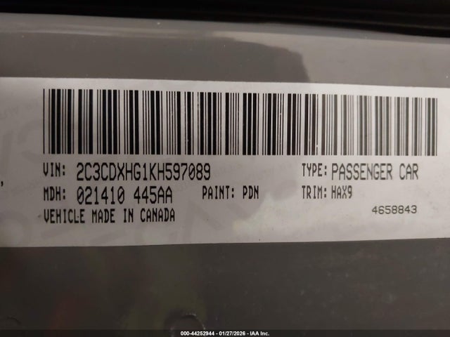 2C3CDXHG1KH597089 Dodge Charger Gt Rwd