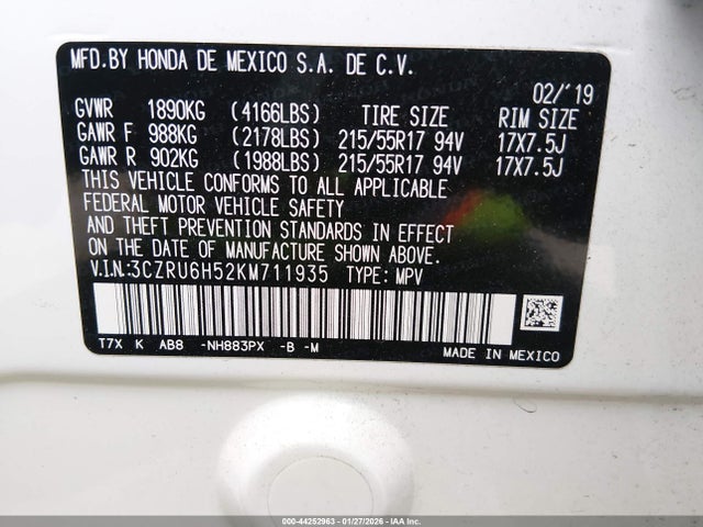 3CZRU6H52KM711935 Honda HR-V