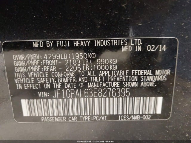 JF1GPAL63E8276395 Subaru Impreza 2.0i Sport Premium