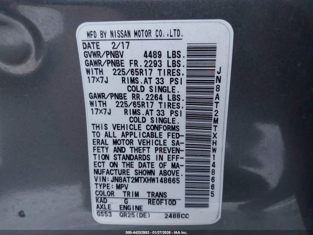 JN8AT2MTXHW148665 Nissan ROGUE S