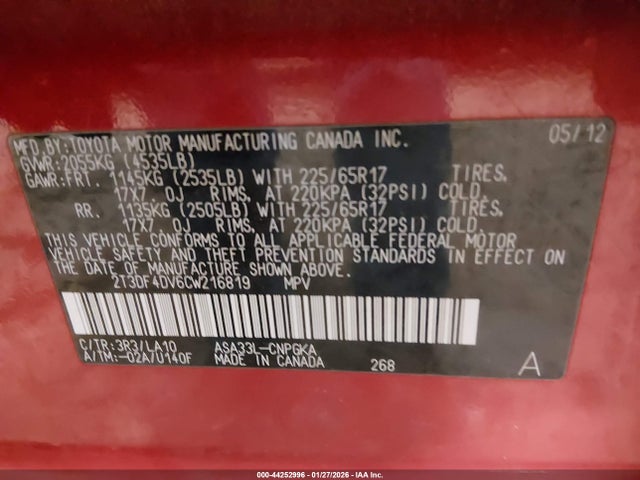2012 TOYOTA RAV4 2T3DF4DV6CW216819 Photo 8