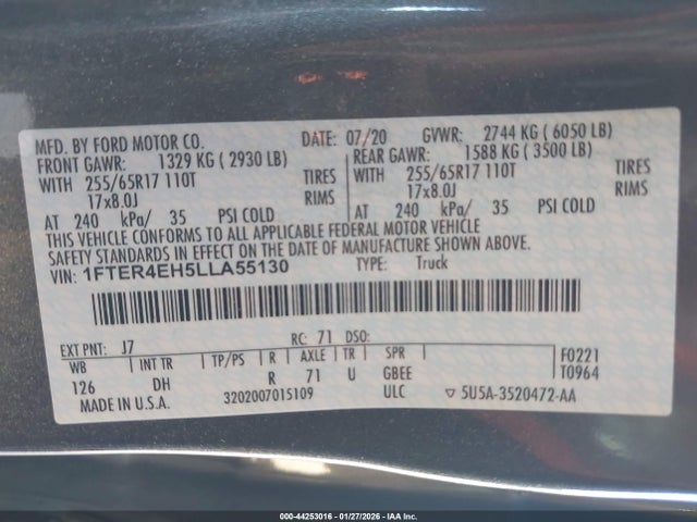 Ford Ranger Lariat 2020 1FTER4EH5LLA55130 Image 9