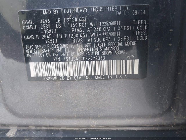 4S4BSAJC0F3229363 Subaru Outback 2.5i Limited