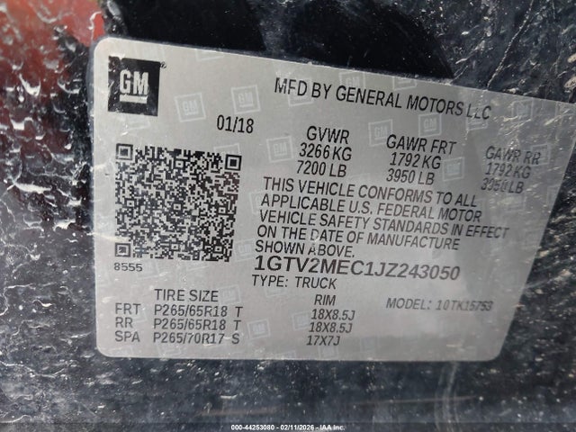 44253080 :رقم المزاد ، 1GTV2MEC1JZ243050 vin ، 2018 Gmc Sierra 1500 Sle مزاد بيع