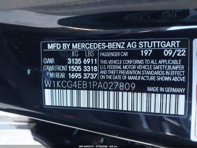 44253117 :رقم المزاد ، W1KCG4EB1PA027809 vin ، 2023 Mercedes-benz Eqs 580 4matic مزاد بيع
