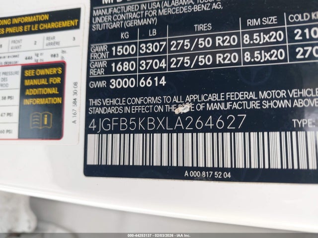 Продаж на аукціоні авто 2020 Mercedes-benz Gle 450 4matic, vin: 4JGFB5KBXLA264627, номер лоту: 44253137