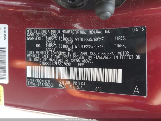 5TDKK3DC2FS597098 Toyota Sienna Le 8 Passenger